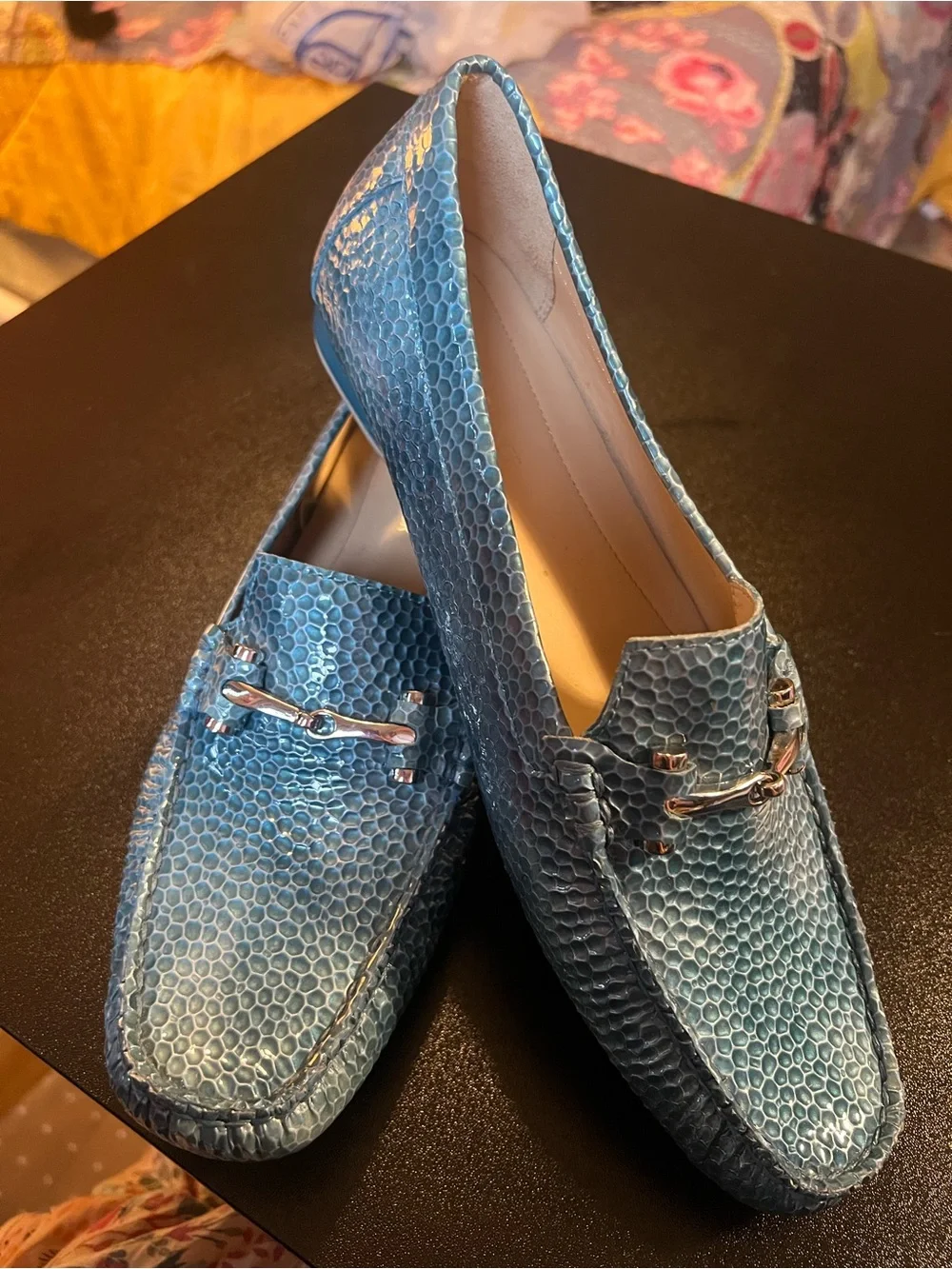 🐝 Donald J Pliner Sky Blue Honeycomb Embossed Horsebit Loafers 8.5